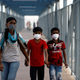 Children on a skywalk near the Delhi-Meerut Expressway on Nov 2.